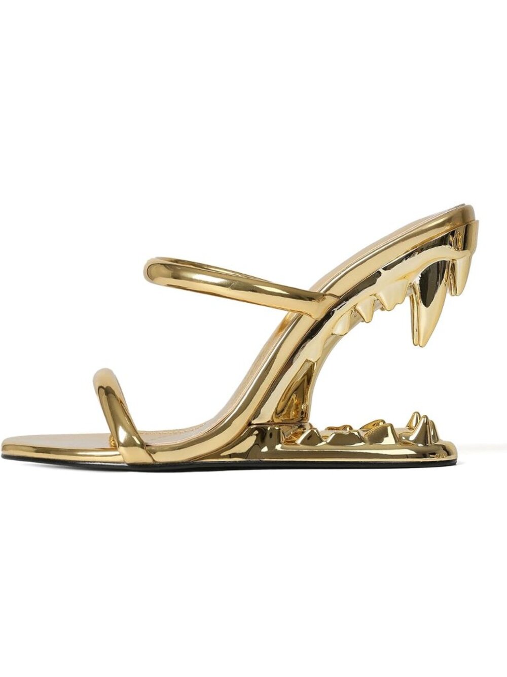 Women's Gold Strappy Heel Round Open Toe Heels Metallic Shark Tiger Teeth Sandal